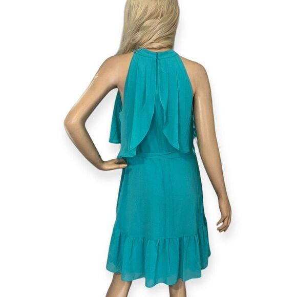 ELIZA J Halter Neck Tiered Popover Dress In Turquoise Blue Size 10 NEW - Picture 7 of 11